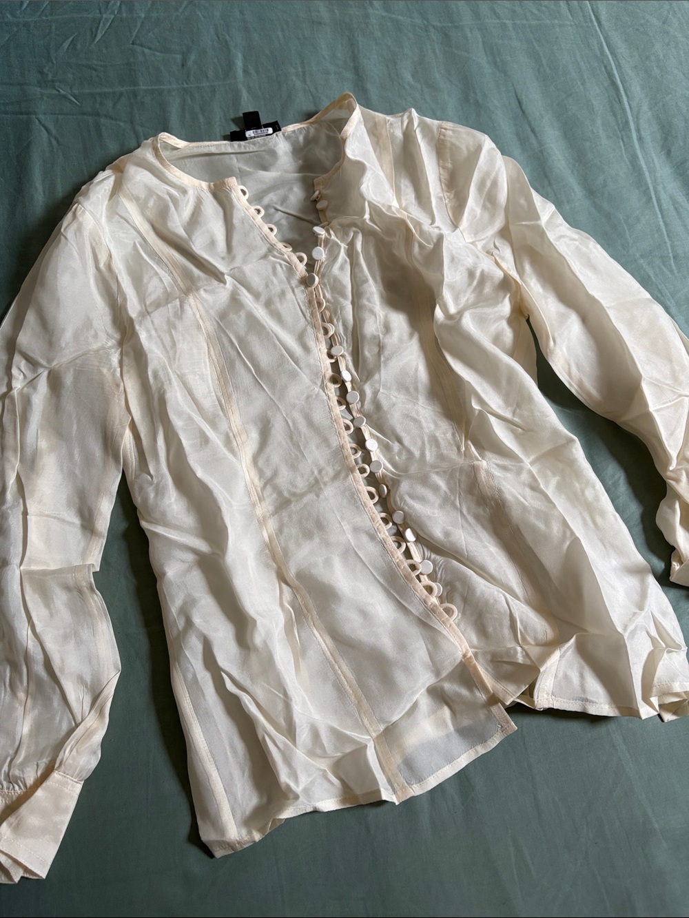 J. Crew Sheer Ivory Long-Sleeve Button Blouse